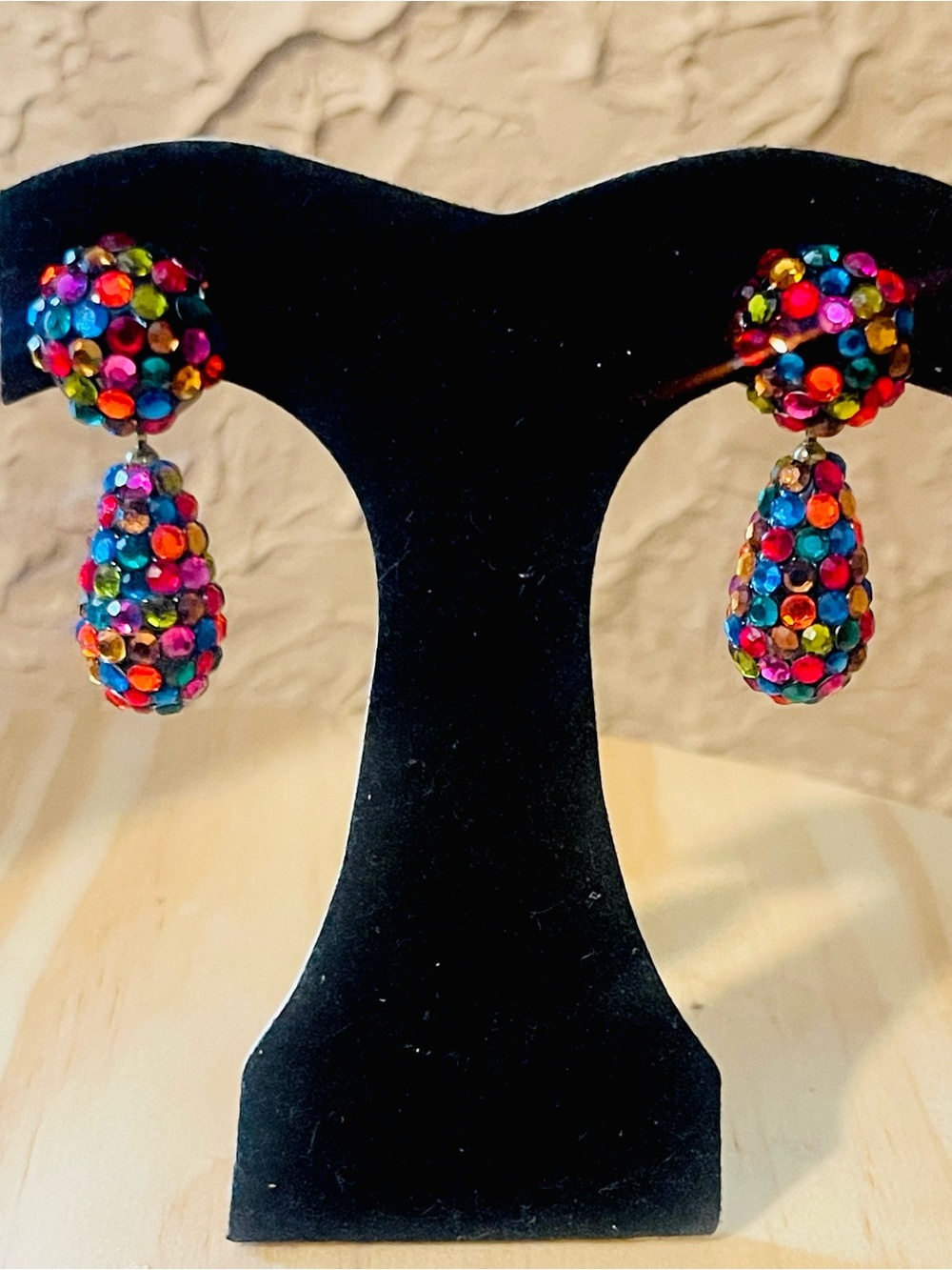 Vintage Signed Bellini Multicolor Crystal Statement Dangle Earrings Runway
